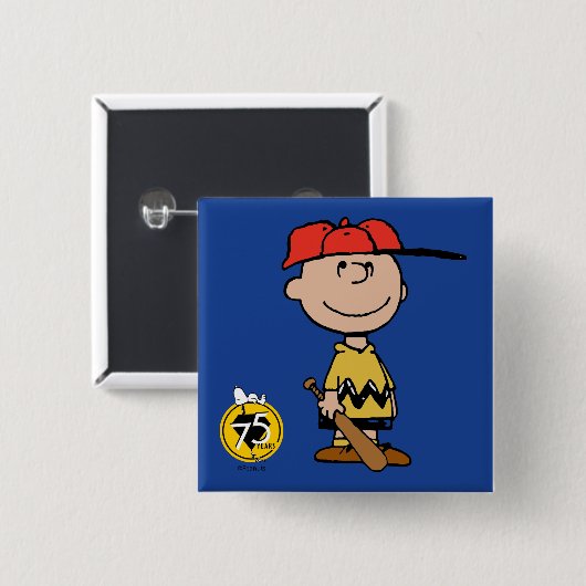 Peanuts | Charlie Brown Baseball Smile Vierkante Button 5,1 Cm (Voorkant /achterkant)
