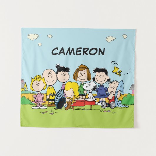 Peanuts | Charlie Brown en de bende | Voeg je naam Wandkleed (Voorkant (horizontaal))