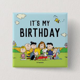Peanuts   Charlie Brown en Gang Birthday Vierkante Button 5,1 Cm