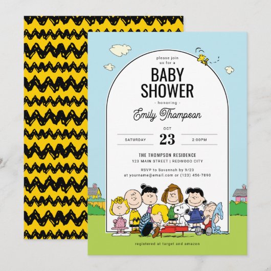 Peanuts | Charlie Brown & Gang - Arch Baby shower Kaart (Voorkant / Achterkant)