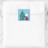 Peanuts | Charlie Brown Kerstlichtjes Vierkante Sticker (Tas)