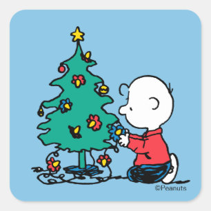 Peanuts Charlie Brown Kerstlichtjes Vierkante Sticker