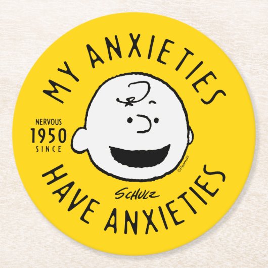 Peanuts | Charlie Brown Nervous Since 1950 Ronde Kartonnen Onderzetter (Voorkant)