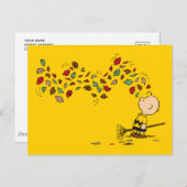 Peanuts | Charlie Brown Raking Leaves Briefkaart (Voorkant / Achterkant)