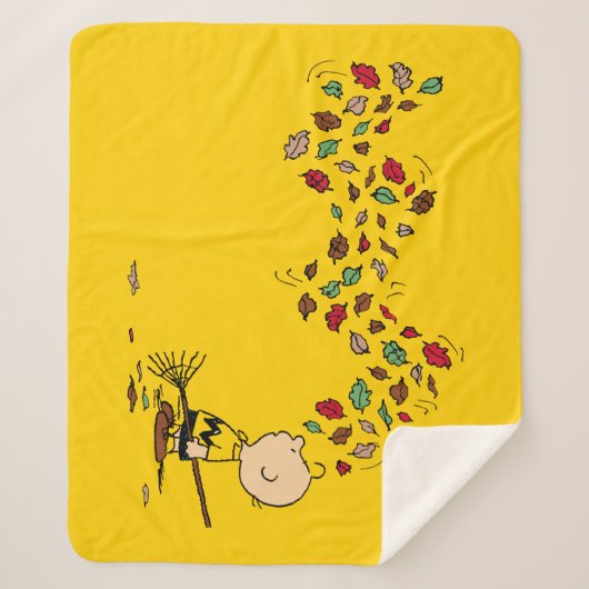 Peanuts | Charlie Brown Raking Leaves Sherpa Deken (Voorkant)