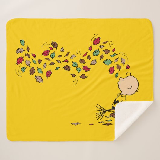 Peanuts | Charlie Brown Raking Leaves Sherpa Deken (Voorkant (horizontaal))