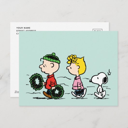Peanuts | Charlie Brown, Sally & Snoopy Feestdagenkaart (Voorkant / Achterkant)