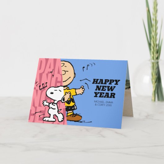 Peanuts | Charlie Brown & Snoopy Gelukkig Nieuwjaa Feestdagen Kaart (Voorkant)