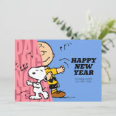 Peanuts | Charlie Brown & Snoopy Gelukkig Nieuwjaa Feestdagenkaart (Staand voorkant)