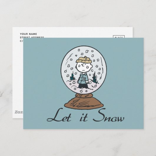 Peanuts | Charlie Brown Snow Wereldbol Briefkaart (Voorkant / Achterkant)