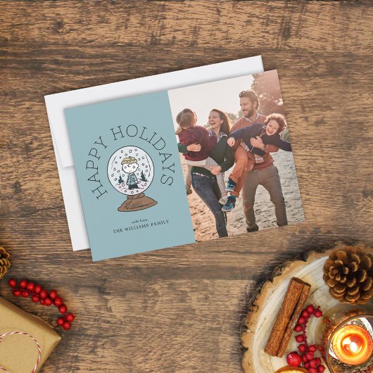 Peanuts | Charlie Brown Snow Wereldbol Feestdagenkaart