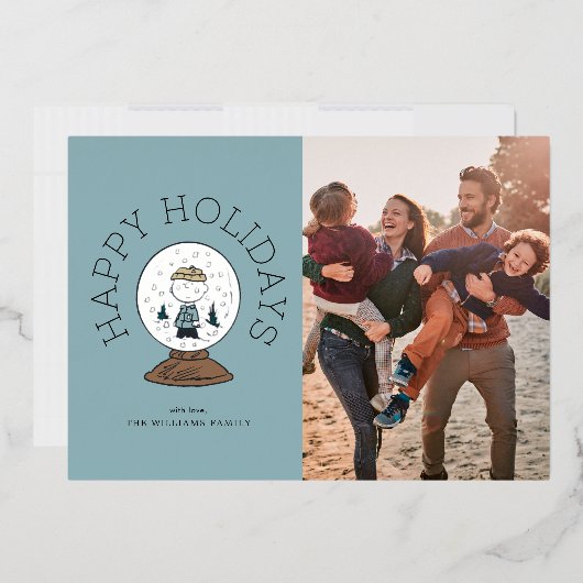 Peanuts | Charlie Brown Snow Wereldbol Folie Feestdagenkaart (Envelop)