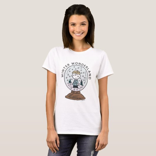 Peanuts | Charlie Brown Snow Wereldbol T-shirt (Voorkant volledig)