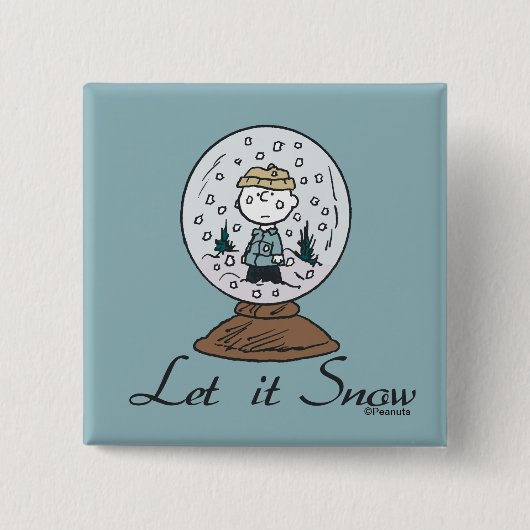 Peanuts | Charlie Brown Snow Wereldbol Vierkante Button 5,1 Cm (Voorkant)