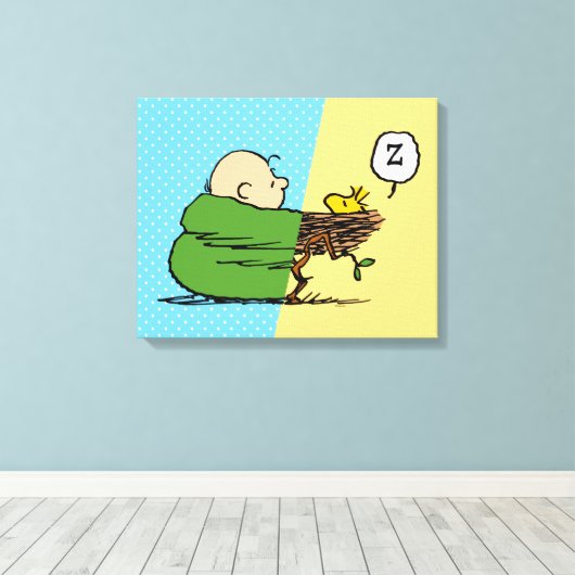 Peanuts | Charlie Brown & Woodstock Half & Half Canvas Afdruk (Insitu (Houten vloer))