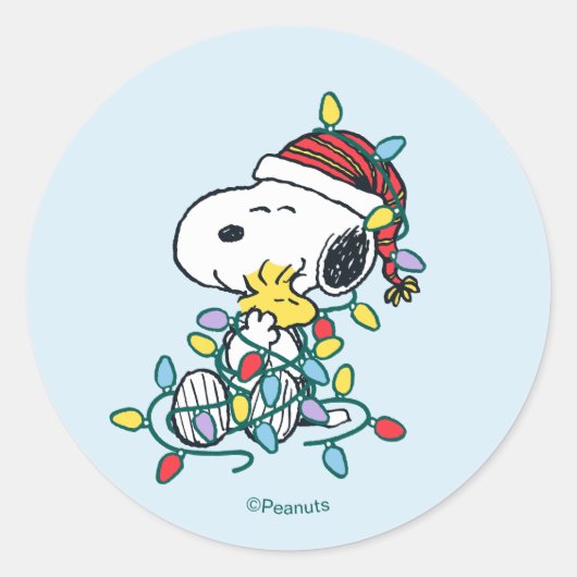 Peanuts | Christmas Love and Lights Ronde Sticker (Voorkant)