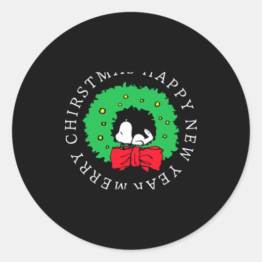 Peanuts Christmas Wreath Ronde Sticker (Voorkant)