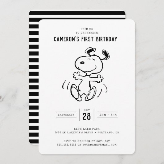 Peanuts | Dancing Snoopy Verjaardag Kaart (Voorkant / Achterkant)