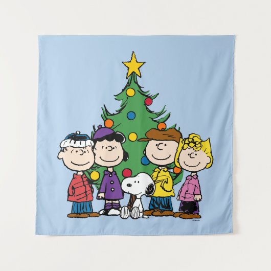 Peanuts | De groep rond de kerstboom Wandkleed (Voorkant)