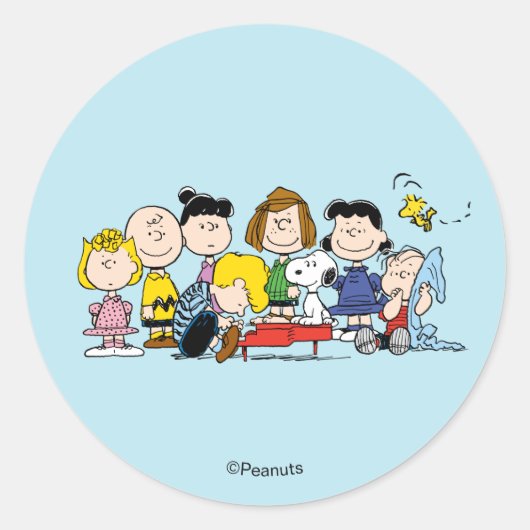 Peanuts | De groep rond de piano Ronde Sticker (Voorkant)