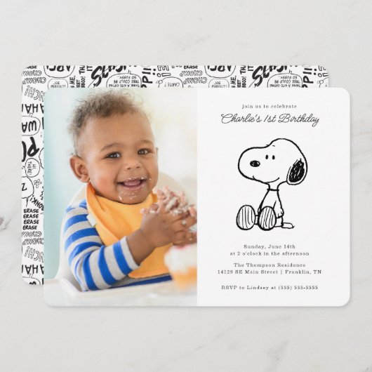 Peanuts | Eenvoudige Snoopy foto verjaardag Kaart (Voorkant / Achterkant)