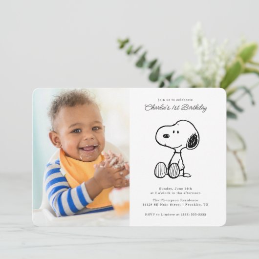 Peanuts | Eenvoudige Snoopy foto verjaardag Kaart (Staand voorkant)