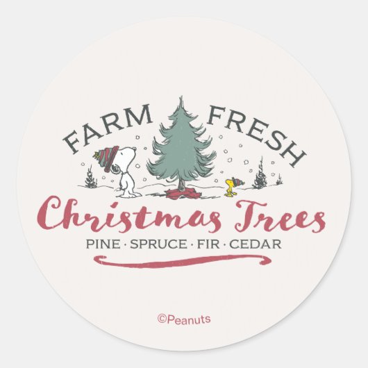 Peanuts | Farm Fresh Christmas Trees Ronde Sticker (Voorkant)