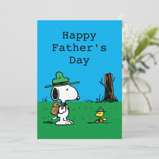 Peanuts | Fijne Vaderdag kampeerders Feestdagenkaart (Staand voorkant)