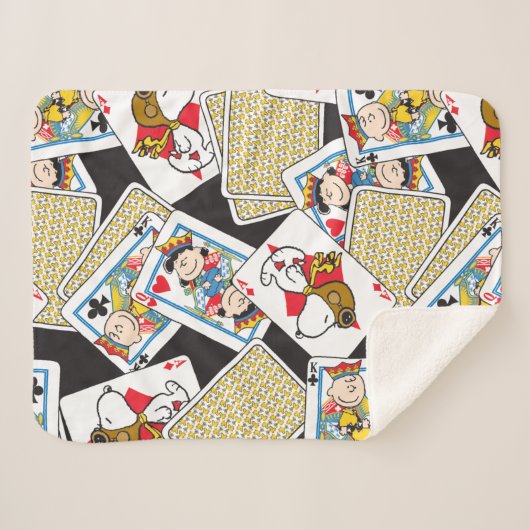 Peanuts Gang Card Deck Pattern Sherpa Deken (Voorkant (horizontaal))