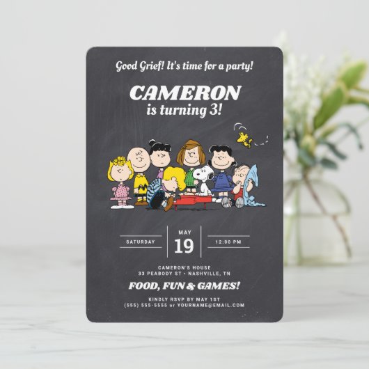 Peanuts Gang | Chalkboard Birthday Kaart (Staand voorkant)