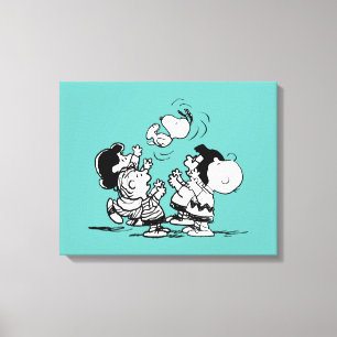 Peanuts Gang Lifting Snoopy Canvas Afdruk