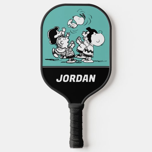 Peanuts Gang Lifting Snoopy | Jouw namen toevoegen Pickleball Paddle (Voorkant)