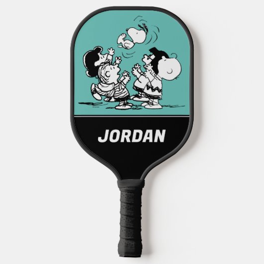 Peanuts Gang Lifting Snoopy | Jouw namen toevoegen Pickleball Paddle (Achterkant)