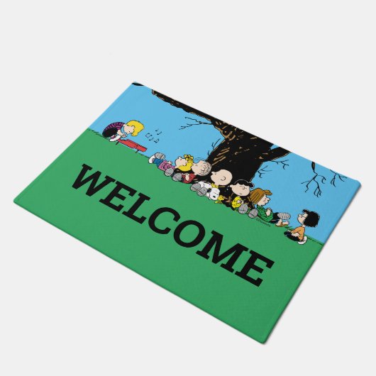 Peanuts gang onder een boom deurmat (Schuin)