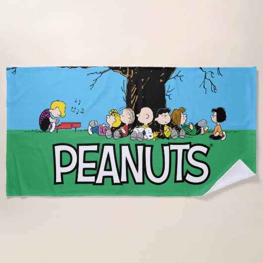 Peanuts gang onder een boom strandlaken (Voorkant)