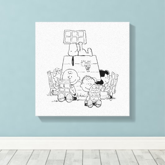 Peanuts Gang Reading Comics Canvas Afdruk (Insitu (Houten vloer))