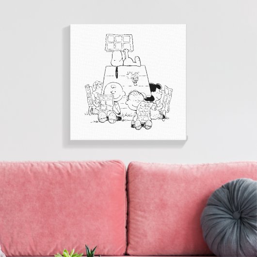Peanuts Gang Reading Comics Canvas Afdruk (Insitu (Woonkamer))