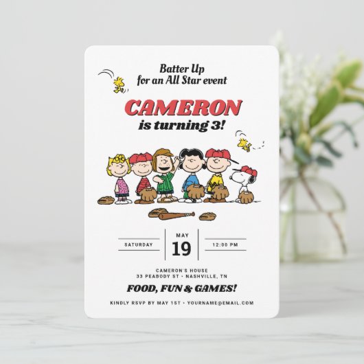 Peanuts Gang | Uitnodiging voor honkbal op zaterda (Staand voorkant)