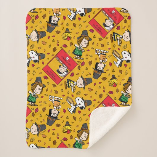 Peanuts | Gelukkig Thanksgiving Patroon Sherpa Deken (Voorkant)