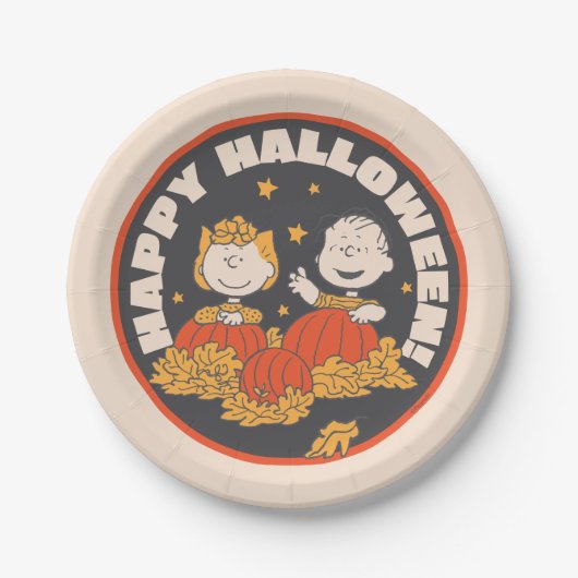 Peanuts | Gelukkige Halloween Sally & Linus Papieren Bordje (Voorkant)