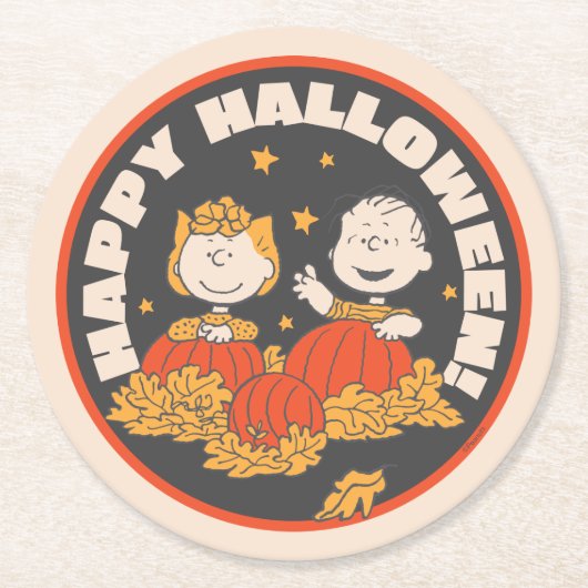 Peanuts | Gelukkige Halloween Sally & Linus Ronde Kartonnen Onderzetter (Voorkant)