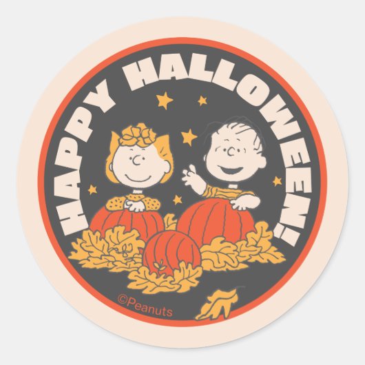 Peanuts | Gelukkige Halloween Sally & Linus Ronde Sticker (Voorkant)