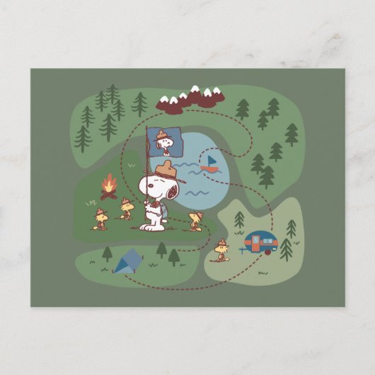 Peanuts | Genesteld in de bergen Camping Briefkaart (Voorkant)
