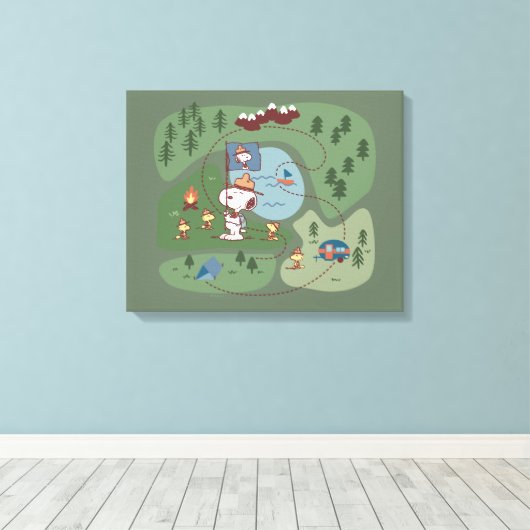 Peanuts | Genesteld in de bergen Camping Canvas Afdruk (Insitu (Houten vloer))