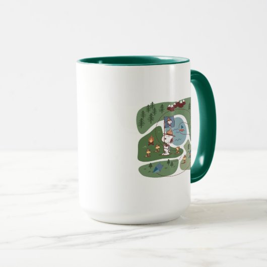 Peanuts | Genesteld in de bergen Camping Mok (Voorkant rechts)