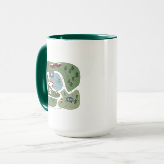 Peanuts | Genesteld in de bergen Camping Mok (Voorkant links)