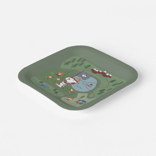 Peanuts | Genesteld in de bergen Camping Papieren Bordje (Gebogen)