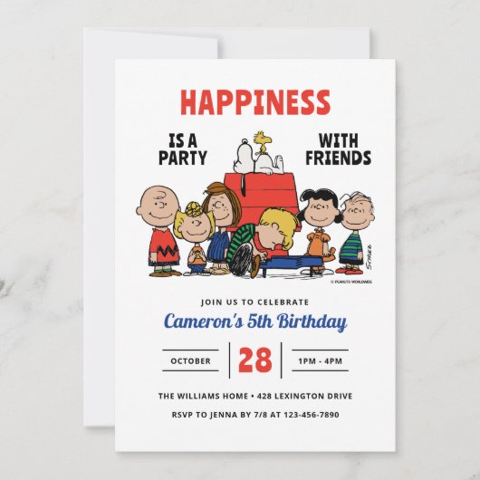 Peanuts Happiness Is A Party Birthday Kaart (Voorkant)