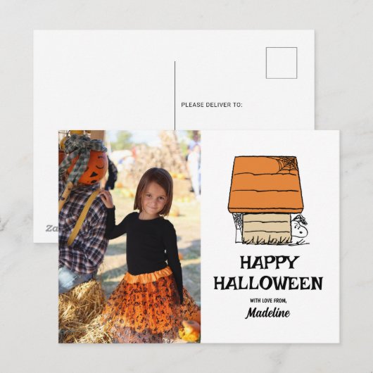 Peanuts | Happy Halloween Snoopy Doghouse Feestdagenkaart (Voorkant / Achterkant)