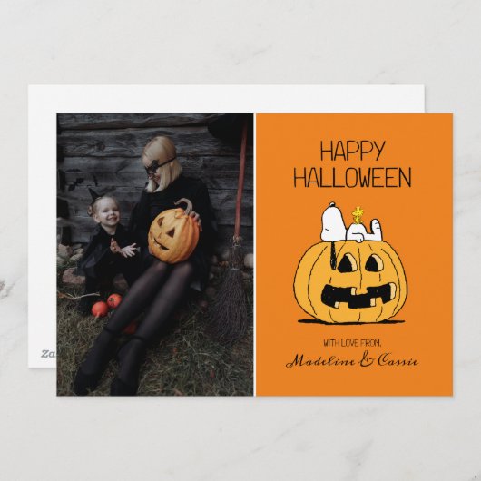 Peanuts | Happy Halloween Snoopy & Jack O' Lantern Feestdagenkaart (Voorkant / Achterkant)